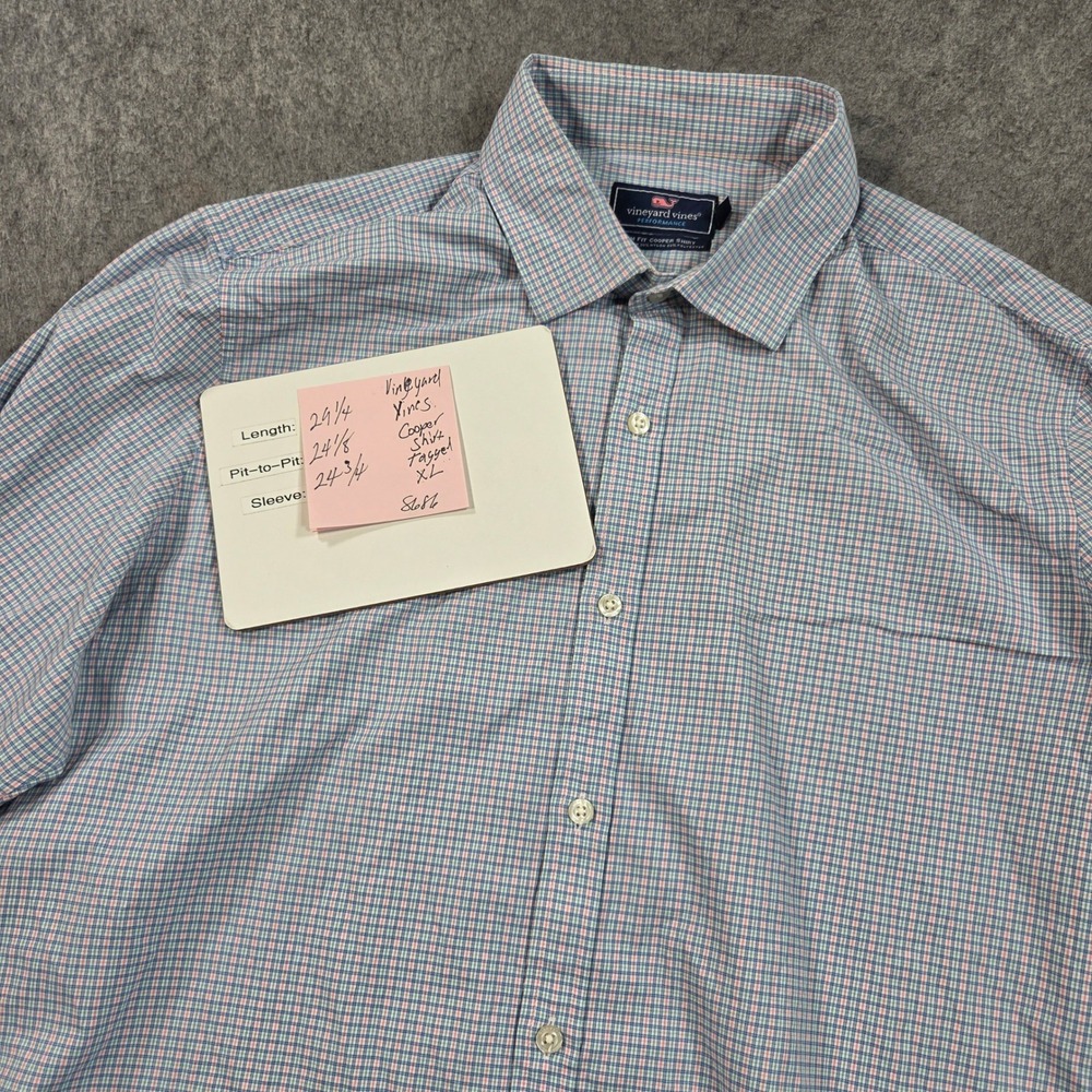 Vineyard Vines Cooper Shirt Mens XL Blue Performance Slim Fit Check 1W010322 - Picture 5 of 10